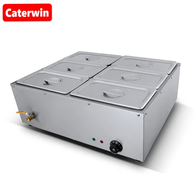 Caterwin gewerbliche Küchenausrüstung, Speisewärmer, 1500 W, elektrisch, professionell, Edelstahl, 6 Pfannen, Buffet, Bain Marie